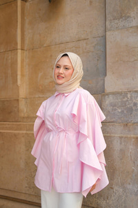 Kolu Fırfırlı Gömlek Pembe