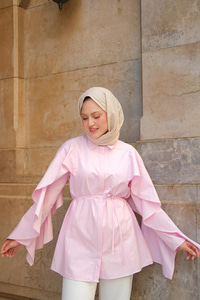 Kolu Fırfırlı Gömlek Pembe