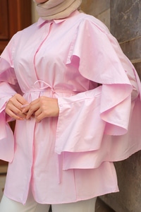 Kolu Fırfırlı Gömlek Pembe