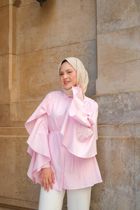 Kolu Fırfırlı Gömlek Pembe