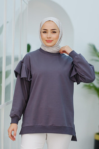 Kolu Fırfırlı Tunik  Antrasit