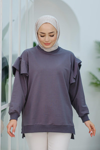 Kolu Fırfırlı Tunik  Antrasit