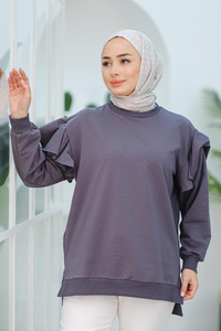 Kolu Fırfırlı Tunik  Antrasit