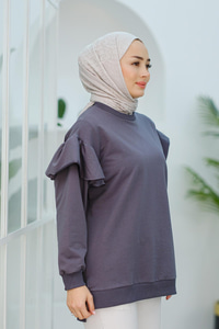 Kolu Fırfırlı Tunik  Antrasit