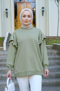 Kolu Fırfırlı Tunik Fıstık Yeşil