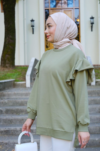 Kolu Fırfırlı Tunik Fıstık Yeşil