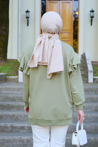 Kolu Fırfırlı Tunik Fıstık Yeşil