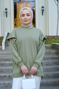 Kolu Fırfırlı Tunik Fıstık Yeşil