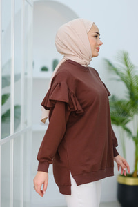 Kolu Fırfırlı Tunik Kahverengi