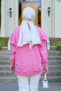 Kolu Fırfırlı Tunik Pembe