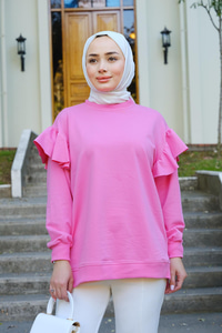Kolu Fırfırlı Tunik Pembe