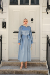 Kolu Lastik Aksesuarlı Elbise Bebe Mavi