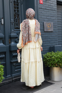 Kolu Lastik Detaylı Elbise  Sarı