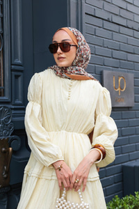 Kolu Lastik Detaylı Elbise  Sarı