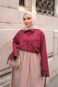 Kolu Nakışlı Gömlek Bordo