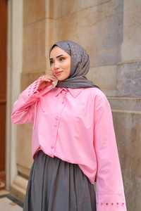 Kolu Nakışlı Gömlek Pembe