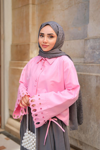 Kolu Nakışlı Gömlek Pembe