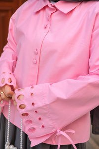 Kolu Nakışlı Gömlek Pembe