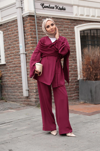 Kolu Parça Detaylı Takım Mürdüm