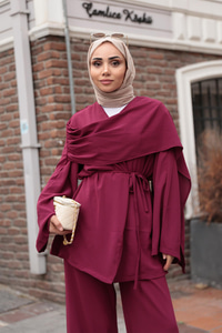 Kolu Parça Detaylı Takım Mürdüm