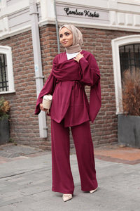 Kolu Parça Detaylı Takım Mürdüm