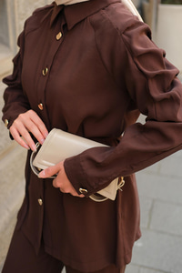 Kolu Pileli Modal Takım Kahverengi