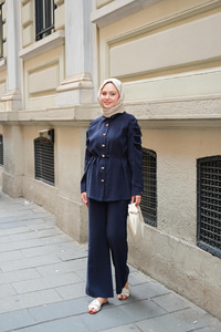 Kolu Pileli Modal Takım Lacivert