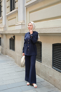 Kolu Pileli Modal Takım Lacivert