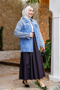 Kolu Taş Detaylı Kot Ceket Mavi