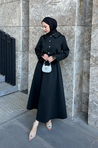 Kolu Tüylü Bluz Etekli Takım Siyah