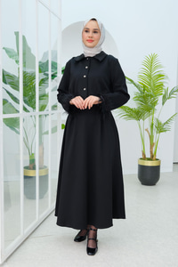 Kolu Tüylü Bluz Etekli Takım Siyah