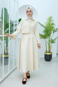 Kolu Tüylü Bluz Etekli Takım Taş