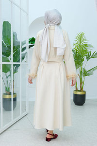 Kolu Tüylü Bluz Etekli Takım Taş