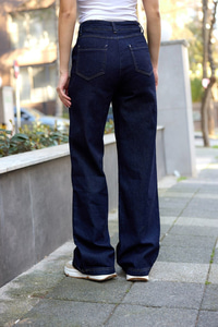 Kontras Dikişli Yüksek Bel Pantolon Lacivert