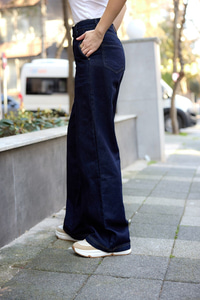 Kontras Dikişli Yüksek Bel Pantolon Lacivert