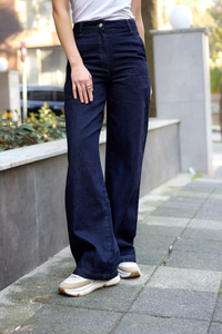 Kontras Dikişli Yüksek Bel Pantolon Lacivert