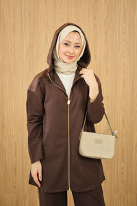 Kontrast Garni Detaylı Takım Kahverengi