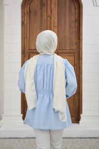 Korsaj Kemer Detaylı Büzgülü Gömlek Bebe Mavi