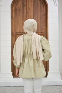 Korsaj Kemer Detaylı Büzgülü Gömlek Su Yeşil