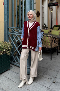 Kot Detay Hırka Bordo