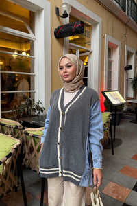 Kot Detay Hırka Gri