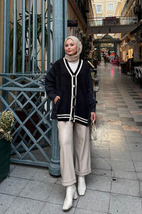 Kot Detay Hırka Siyah