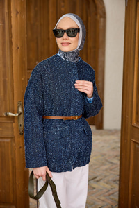 Kot Görünümlü Tuvid Ceket  Mavi