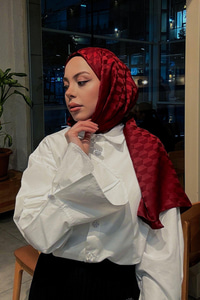 Koza Desen Jakar Şal  Bordo