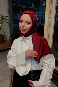 Koza Desen Jakar Şal  Bordo