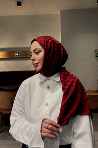 Koza Desen Jakar Şal  Bordo