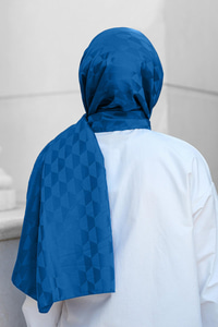 Koza Desen Jakar Şal İndigo Mavi