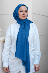 Koza Desen Jakar Şal İndigo Mavi