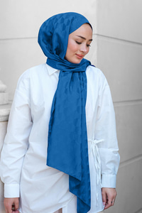 Koza Desen Jakar Şal İndigo Mavi