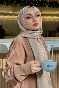 Koza Desen Jakar Şal  Koyu Kum Beji